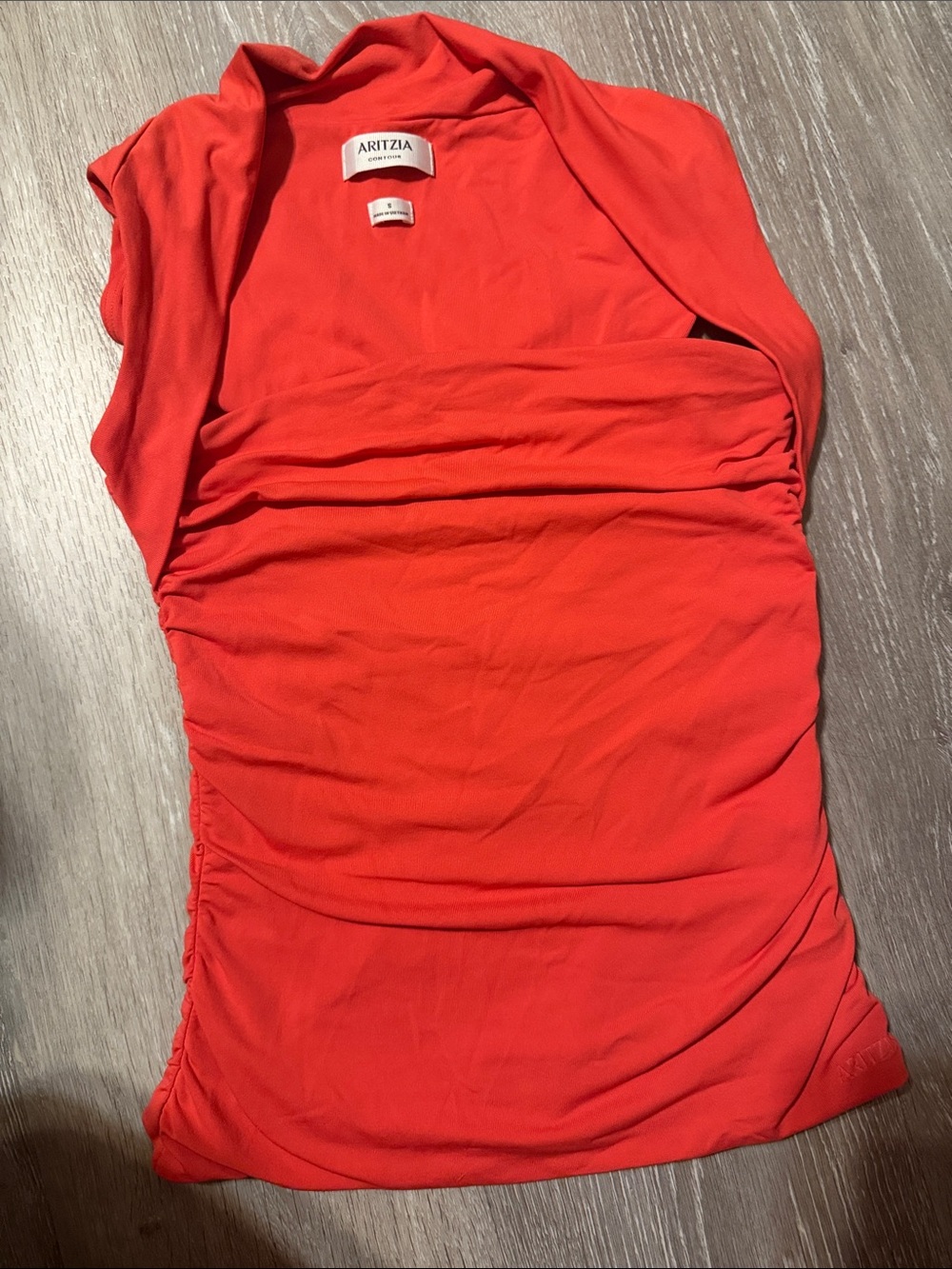Aritzia Coral-Red Ruched Sleeveless Camisole